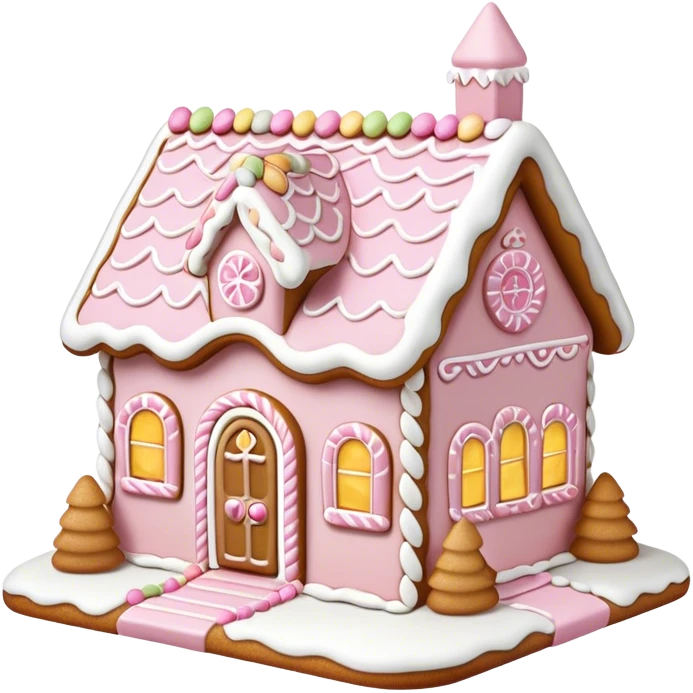 light pink and gold and white gingerbread house emoji