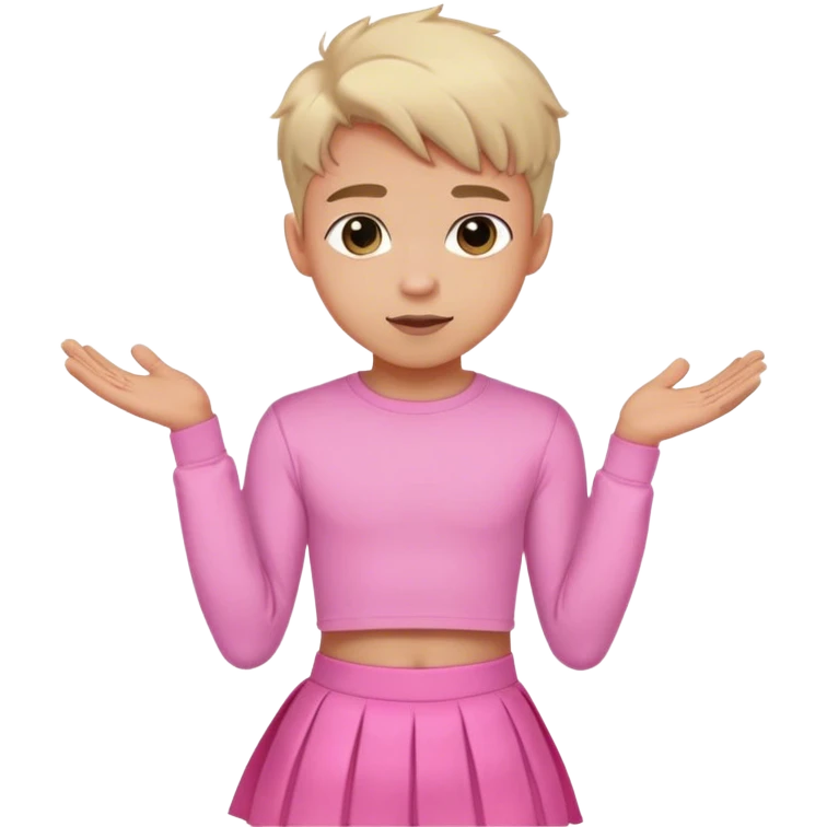 cute boy wearing pink longsleeve crop top and skirt flirting emoji