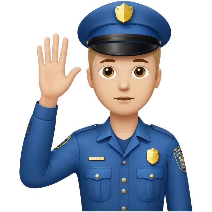 a white police man with one hand up telling the traffic to stop, hand a bit low emoji