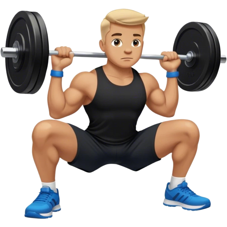 tanned man black shorts black t shirt blue shoes barbell squats emoji