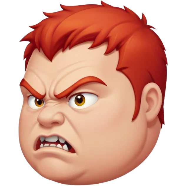 chubby young angry man in profile view with red hair and sharp fangs emoji