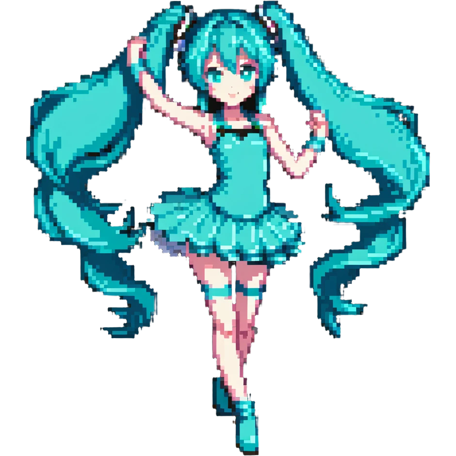 Hatsune Miku dancing pose with teal hair emoji
