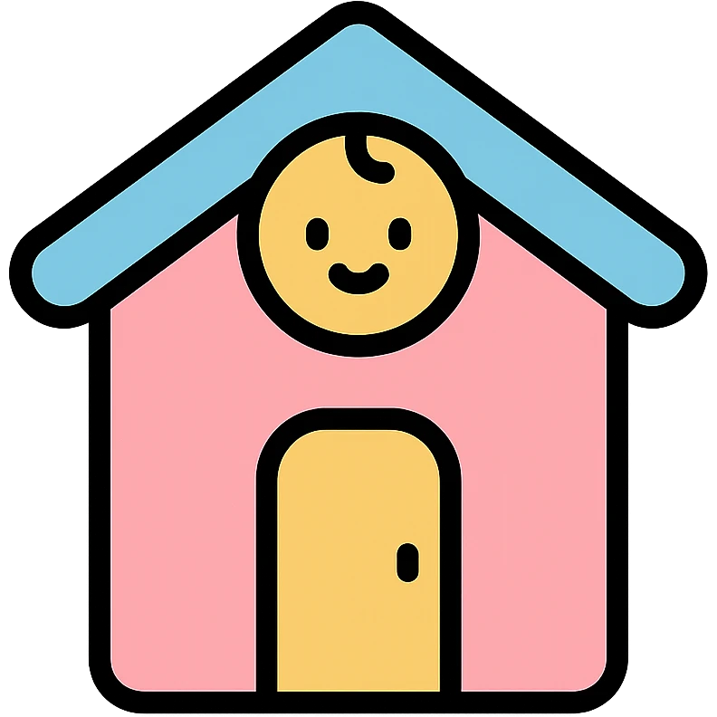vector icon of a baby house in soft pastel flat design, rounded corners, white background, minimal icon style emoji