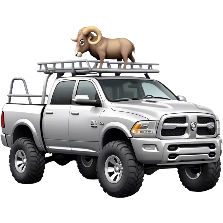 Silver Lifted ram truck with a roof rack  emoji