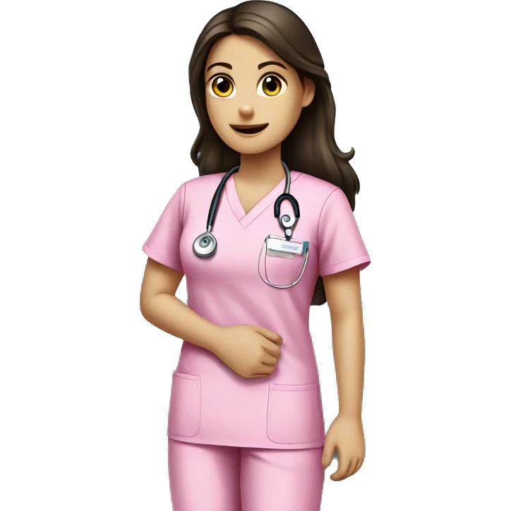 Brunette girl in pink scrubs holding an arm X-ray  emoji