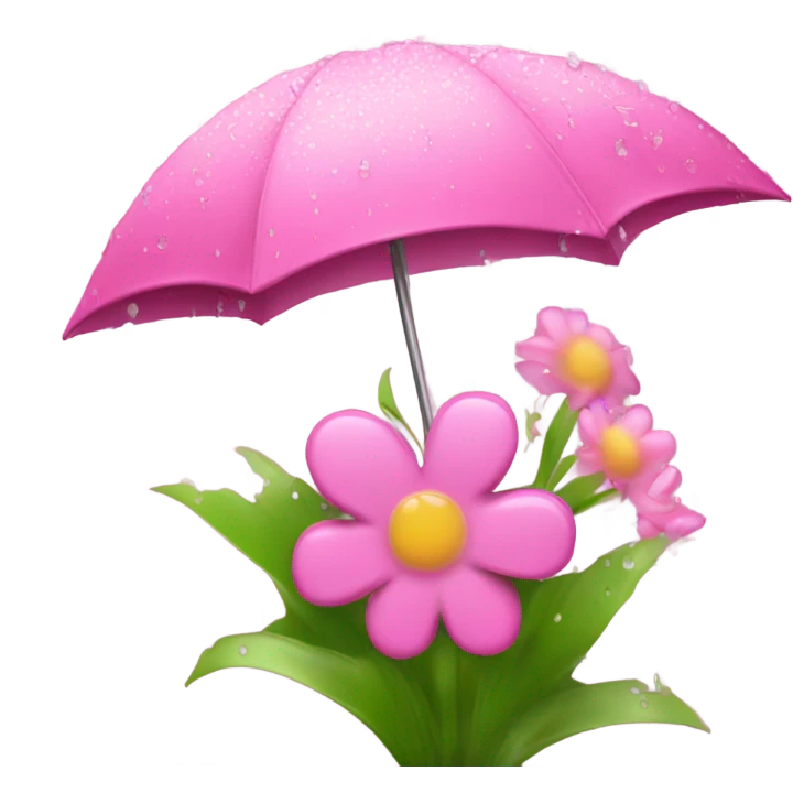 Pink bouquet of flowers as an umbrella with dew drops falling off emoji