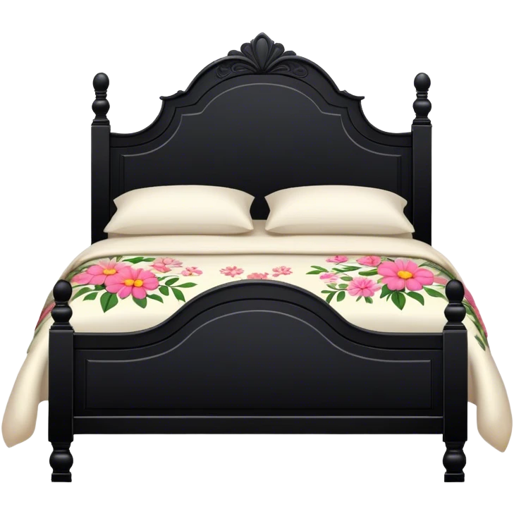 BLACK WOOD Vintage bed with flower design emoji