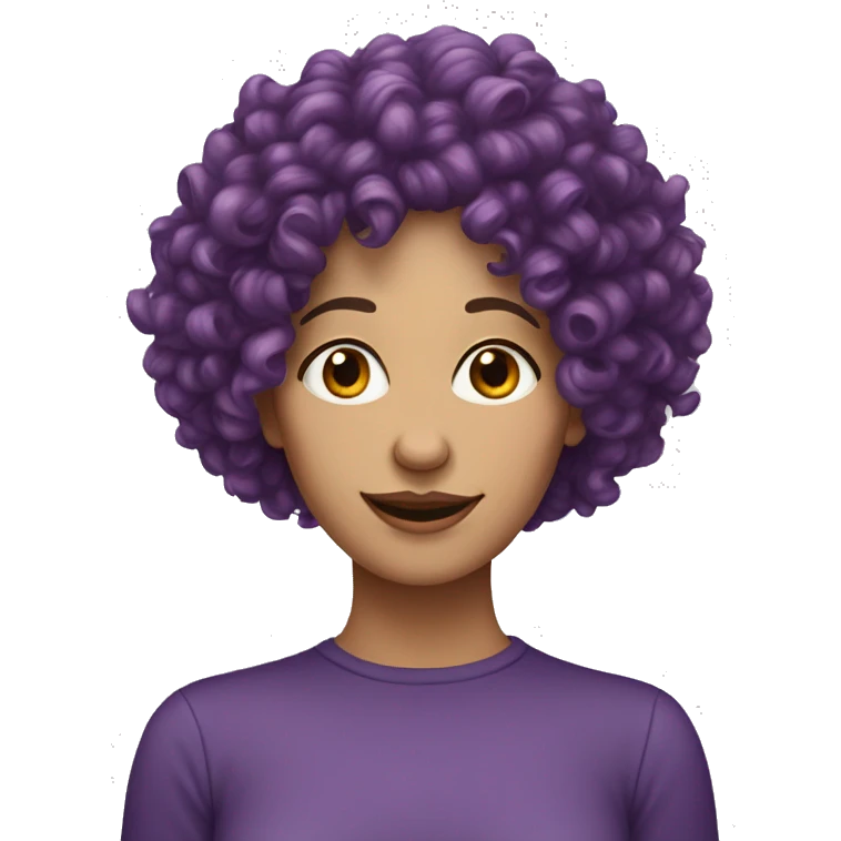European, purple curly hair, woman, middle-aged, nose ring. emoji
