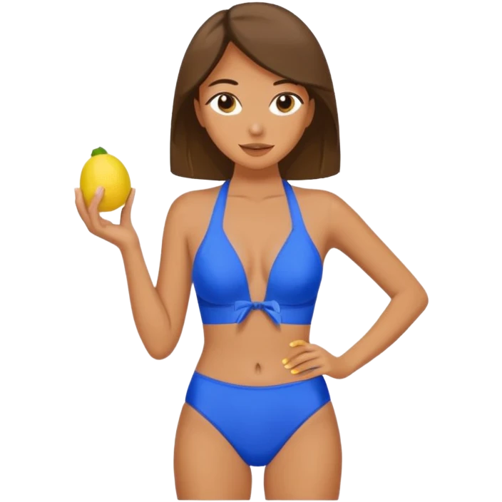 Blue two piece bathing suit with lemons on it emoji