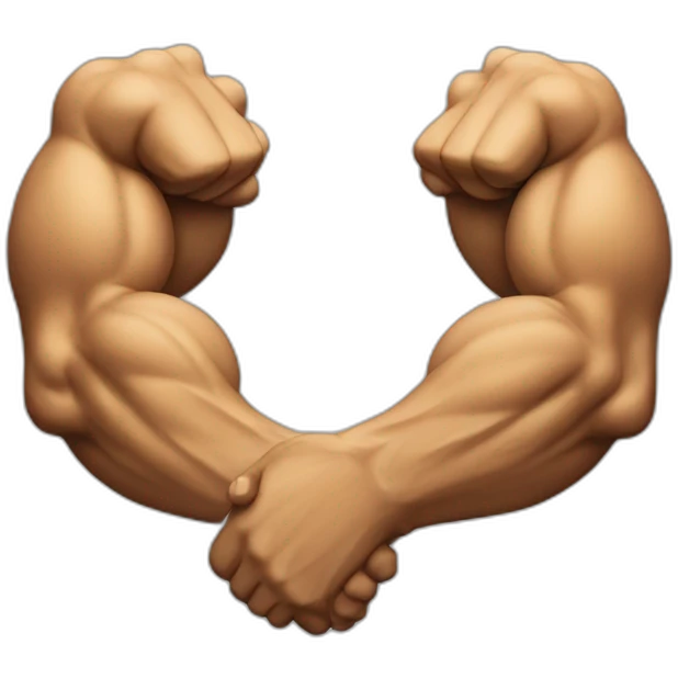 two arms with large biceps handshake emoji
