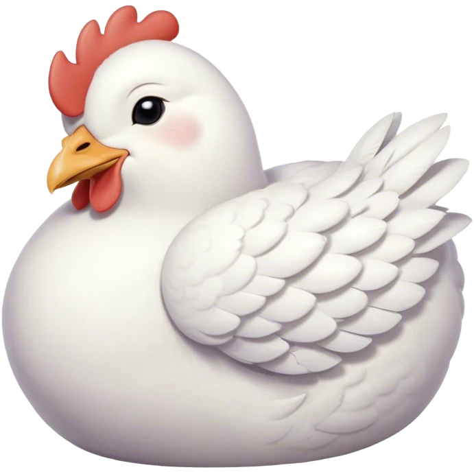 Meme-Worthy Cute Sleeping White Chicken Portrait Emoji, Head resting peacefully with a contented smile, showcasing a delightfully compact build and a luxuriously soft white plumage, eyes shut in a serene, restful nap, Simplified yet hilariously adorable features, highly detailed, glowing with a soft, drowsy light, high shine, relaxed and utterly lovable, stylized with an air of playful laziness, bright and heartwarming, soft glowing outline, capturing the essence of a comically sleepy chicken, so meme-worthy it feels like it could instantly become the next viral sensation of adorable slumber! emoji