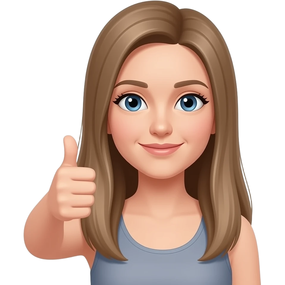 Make a female emoji giving a thumbs up with long straight light colored brown hair and blue eyes emoji