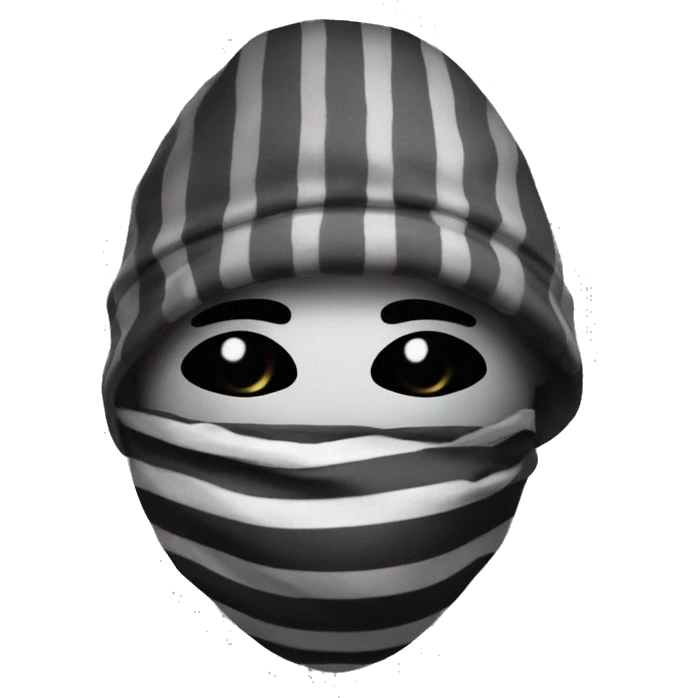 A robber with black & white lined dress, With a sack and weared a eye mask emoji