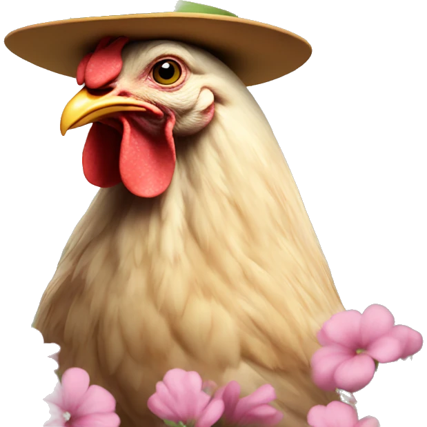 Chicken with hat and flowers emoji