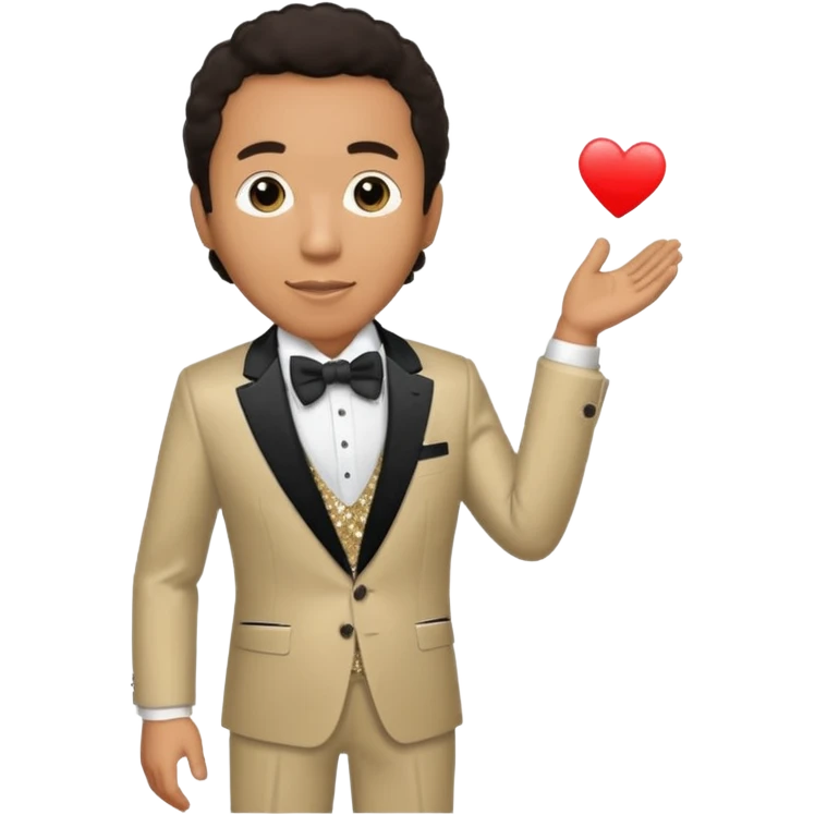 Smokey Robinson with dark brown hair, beige sequin suit with bow tie emoji