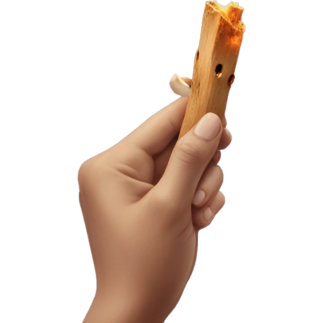 aesthetic feminine hand holding smoking palo santo realistic soft textures emoji