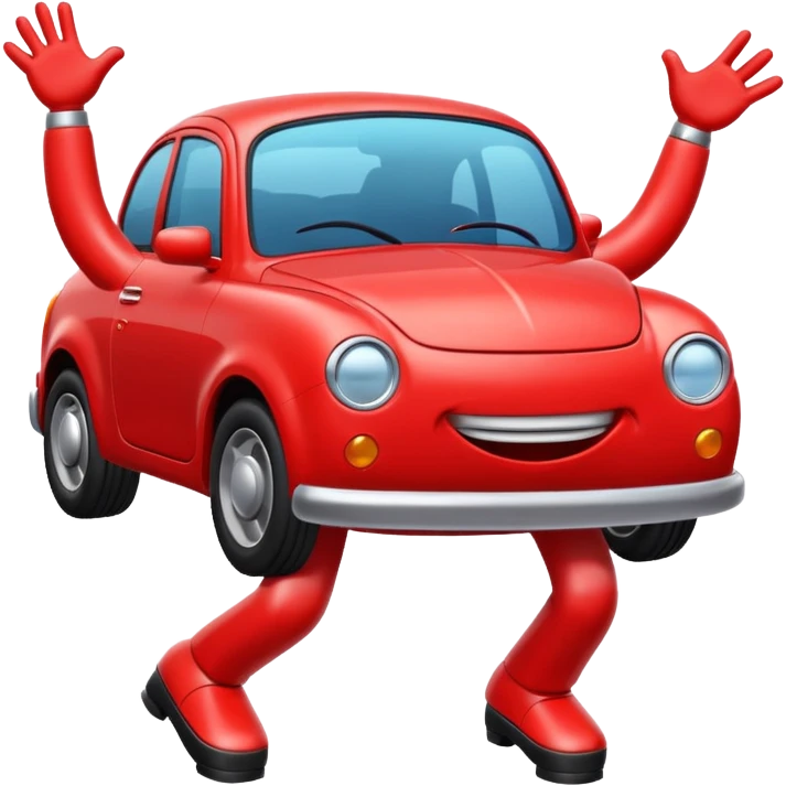 dancing red car with arms and legs and face standing like human but isn’t human emoji