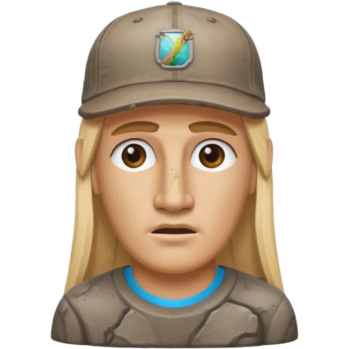 Easter island head rock with long blonde hair and a backwards baseball cap emoji