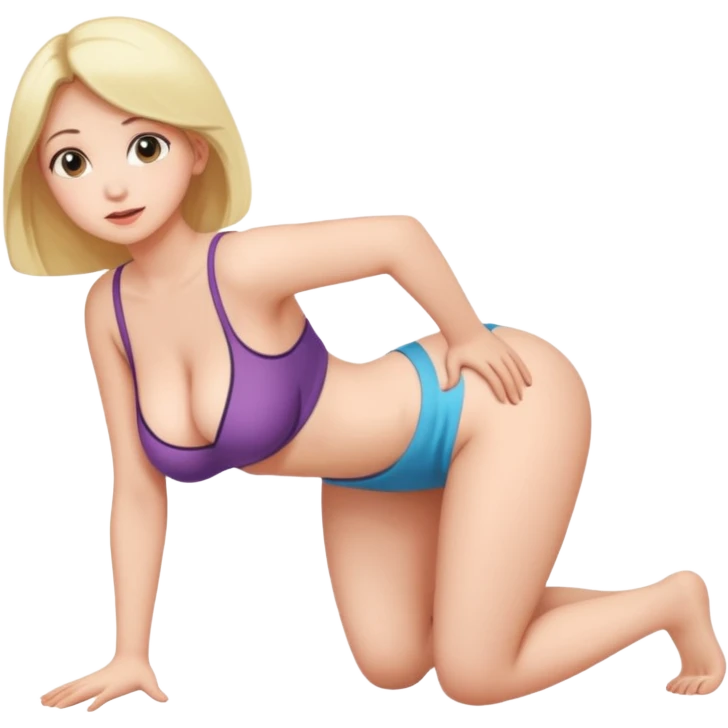 A full-length naked girl with big tits and a beautiful waist stands on all fours emoji