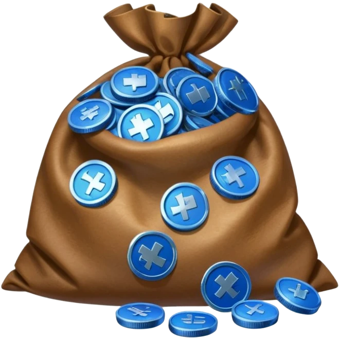blue coins outside a brown money bag  emoji