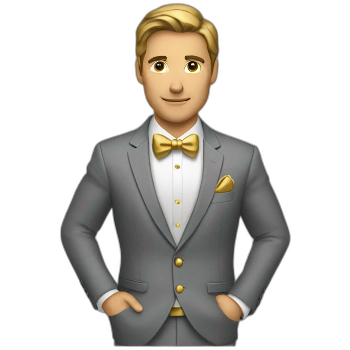 Posh-man-with-gray-suit-holding-gold emoji