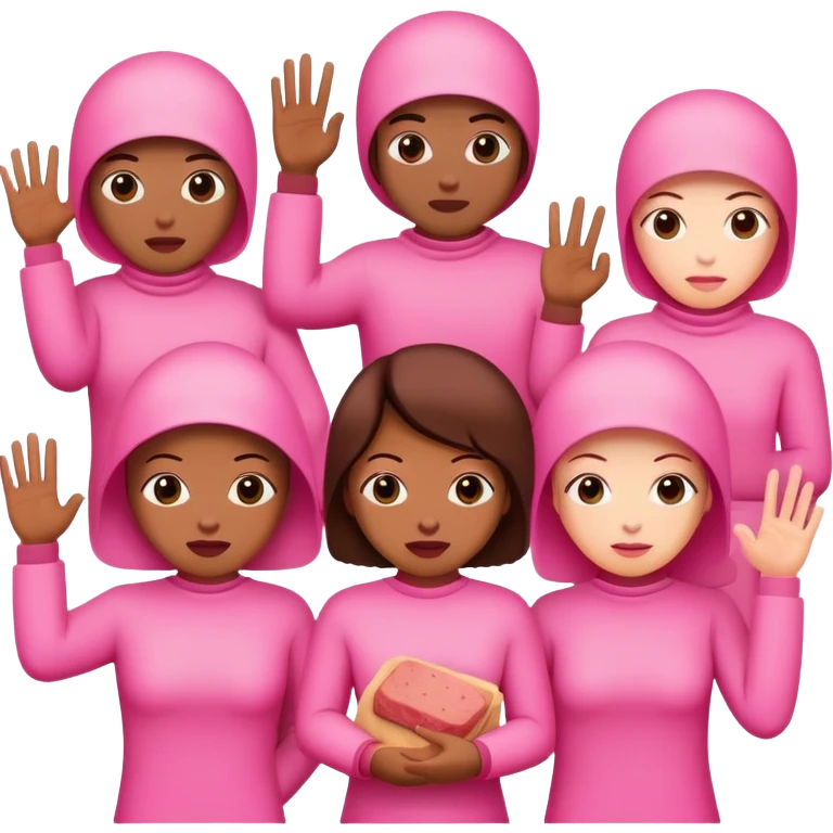 artists in pink protesting for spam meat emoji