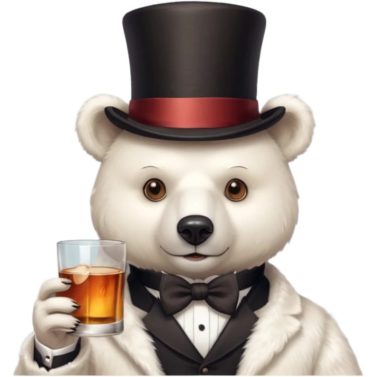 white bear head in a top hat with a whiskey emoji