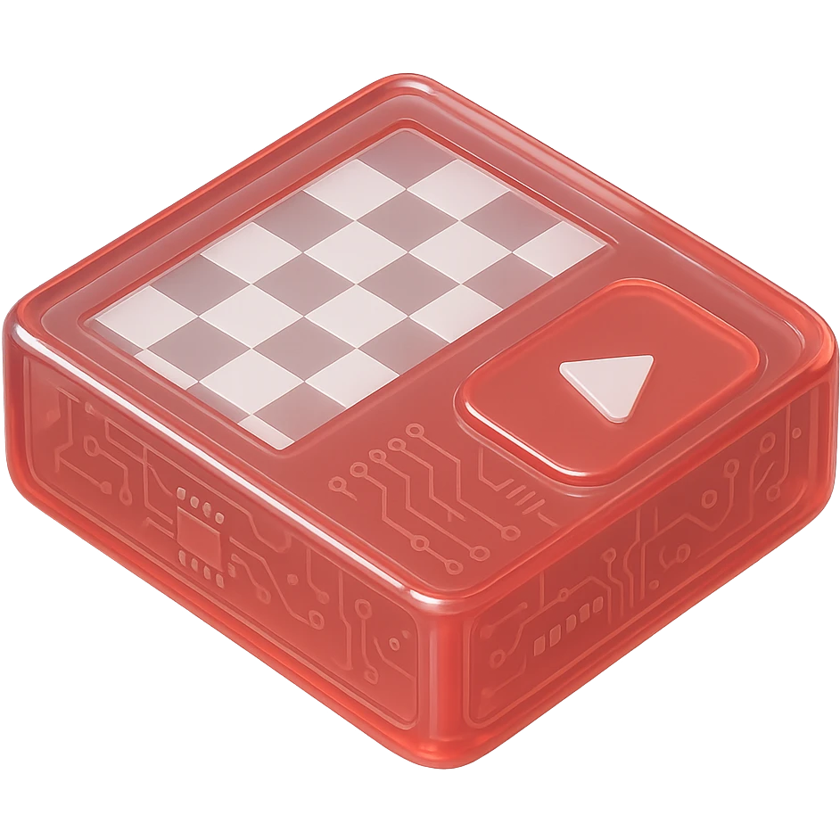 chess board of youtube play button, red YouTube play button, glossy circuit style emoji