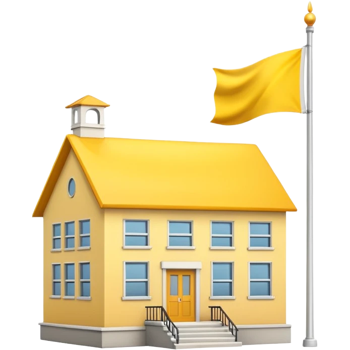 white background, magic school, with a big flag, big flag on a roof, big yellow flag, white school emoji