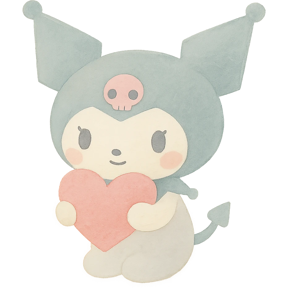 Kuromi holding a heart emoji