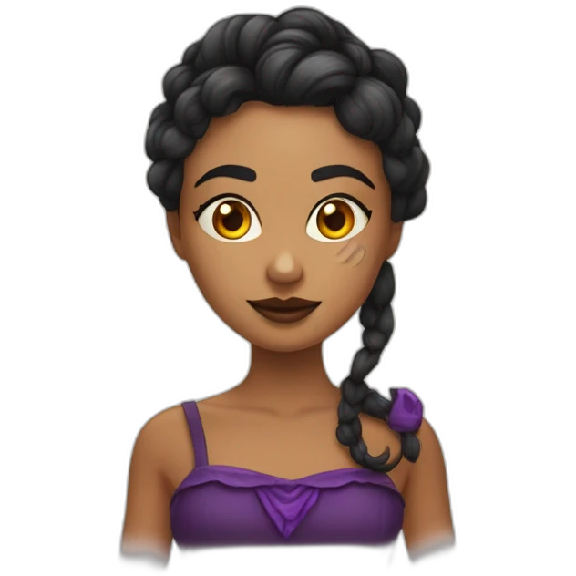 Chica guapa morena vestida de bruja de Halloween emoji