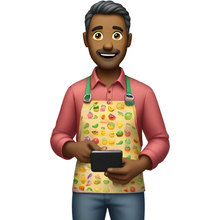 guy wearing apron scrolling through phone emoji