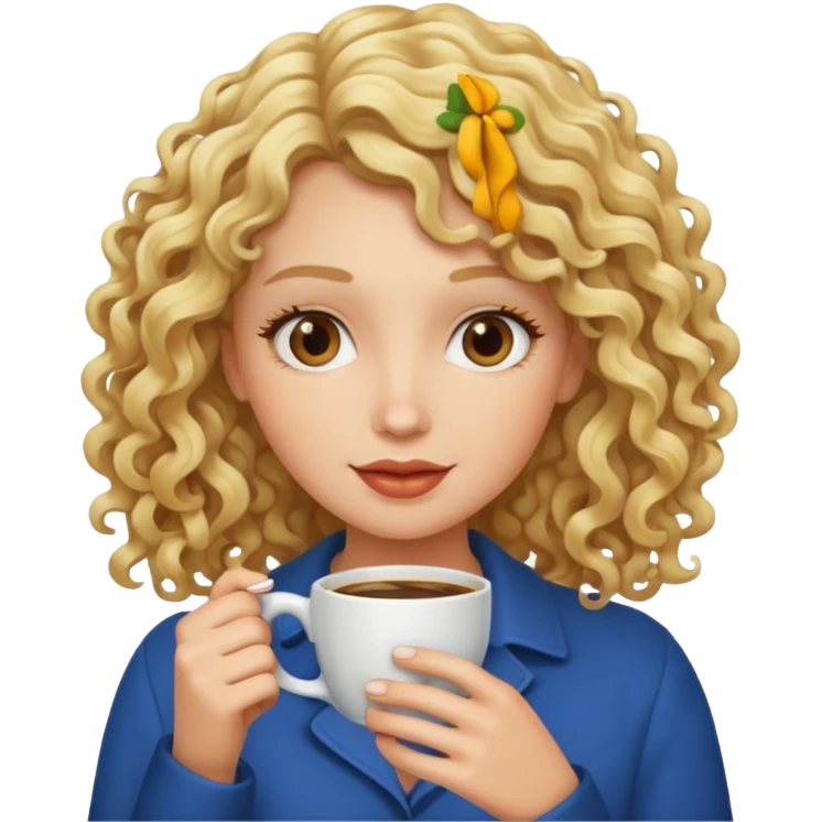curly blonde woman drink coffee emoji