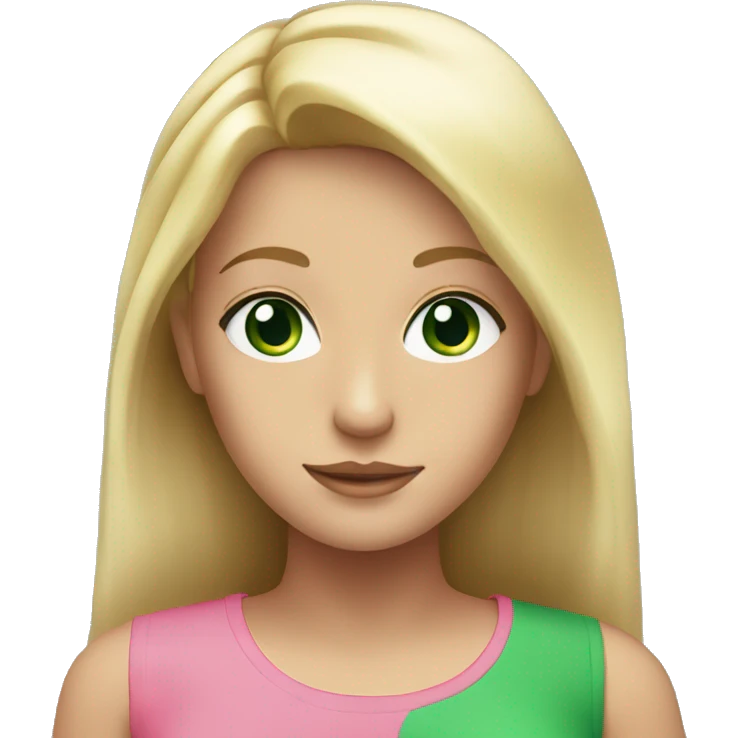 Blonde girl with green eyes and a pink top emoji