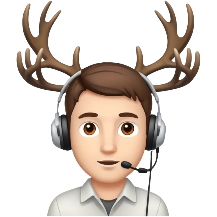 White Guy works at computer with deers antlers, brown eyes  emoji