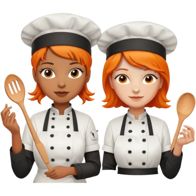 Dos chicas chef, una pelinaranja de pelo lacio y otra con pelo negro con rulos emoji