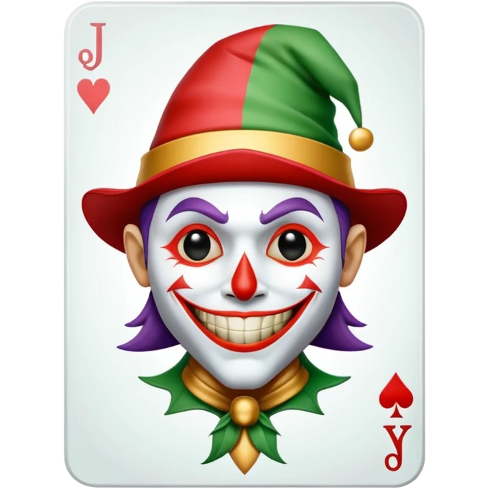 1 poker card, perfectly squared card, with crazy colorful human jolly joker inside, magic star symbol with a "J" emoji
