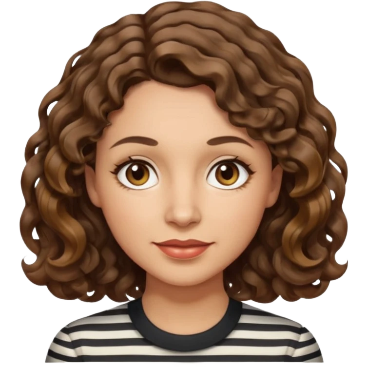 woman, 40s, chin-length wavy/curly/unruly brown-ish, few white stripes hair, hazel eyes, light skin emoji