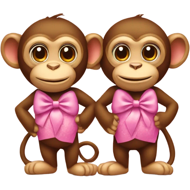 two monkeys in love, one is wearing a pink bow  emoji