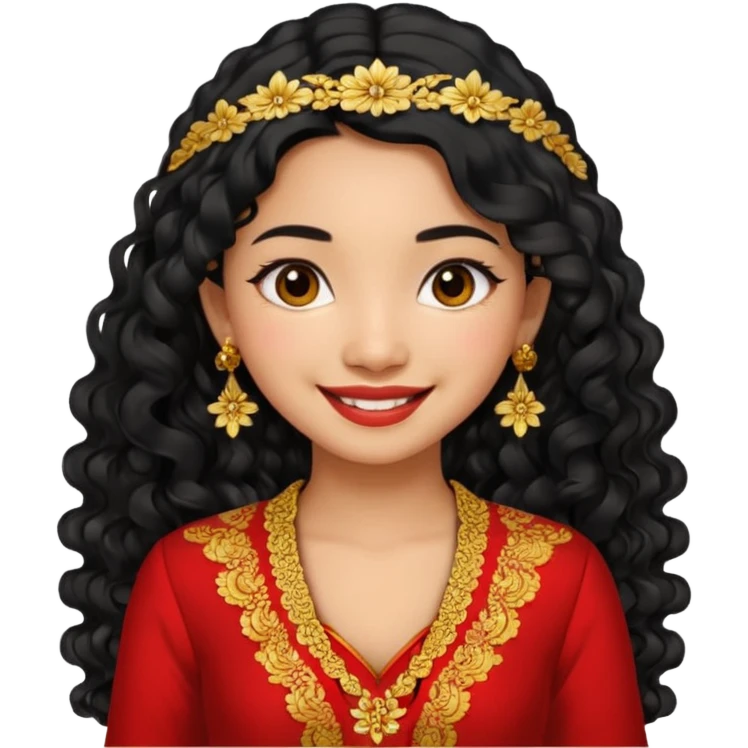 Indonesian girl, java girl with long curly hair, wear kebaya, big boobs emoji