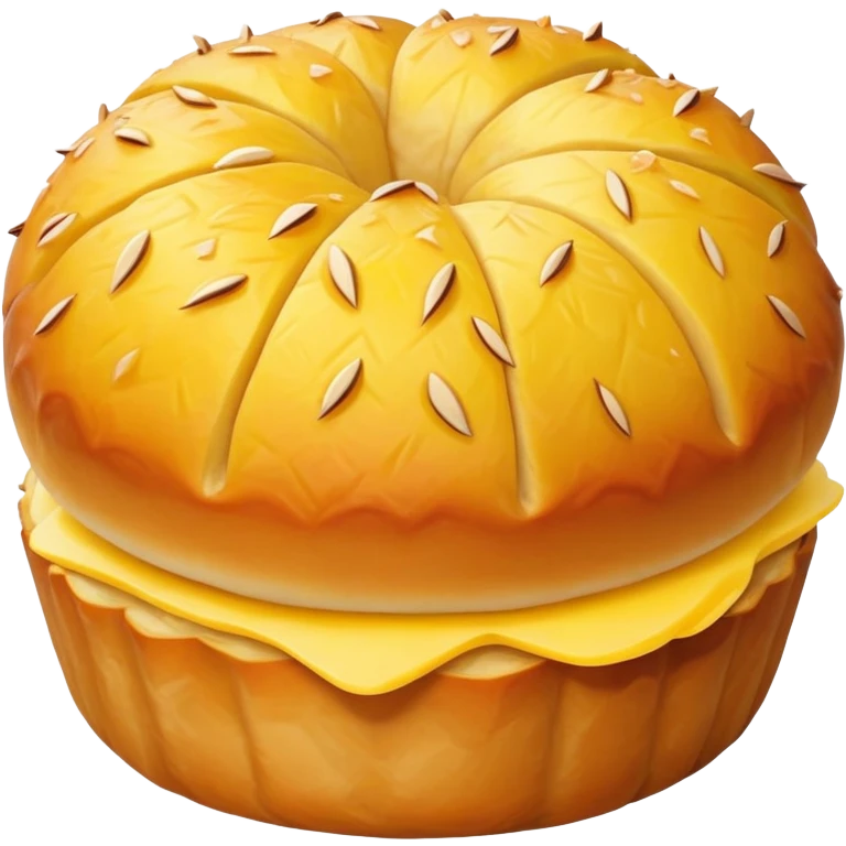 Chinese pineapple bun with crispy yellow top crust, simplified emoji style with bold outlines and bright colors, cartoon style Bo Lo Bao pastry emoji