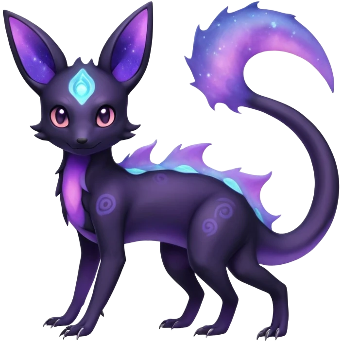 Ethereal Pastel Nebulae Exotic Salandit-Umbreon-Fakémon-hybrid-creature (full body)  emoji