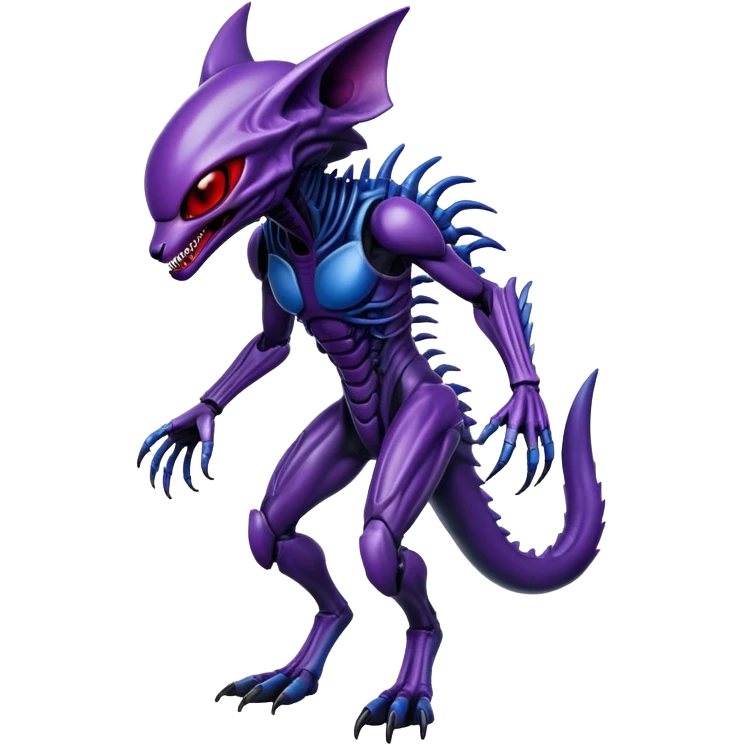 Fox xenomorph hybrid front facing full body dark purple and blue and red emoji