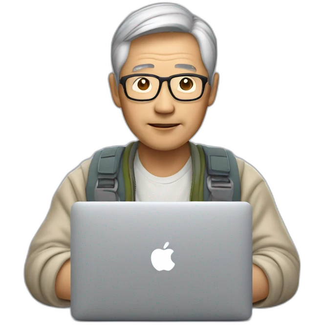 Aged 50 Asian  Guy coding on the macbook emoji