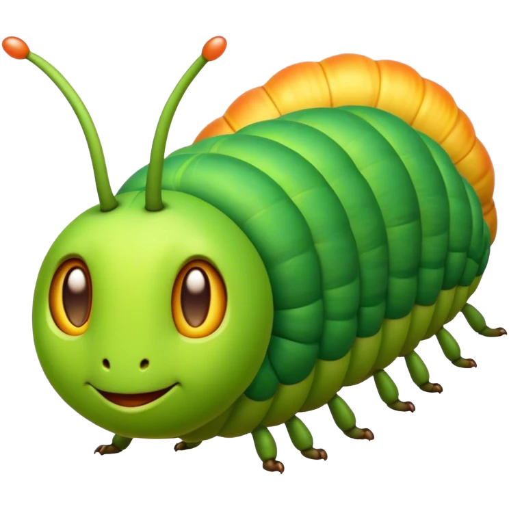 Cinematic Noble Caterpillar Portrait Emoji, Poised and vibrant, with a segmented, gently curving body adorned in bright, lively hues and delicate, inquisitive eyes, Simplified yet charmingly detailed features, highly detailed, glowing with a soft, verdant radiance, high shine, intelligent and resilient, stylized with an air of natural transformation, focused and curious, soft glowing outline, capturing the essence of a watchful caterpillar that appears ready to inch out of the screen with gentle determination! emoji