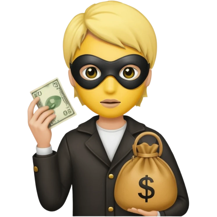 yellow skin robber wears black eye mask and carrying money bag emoji