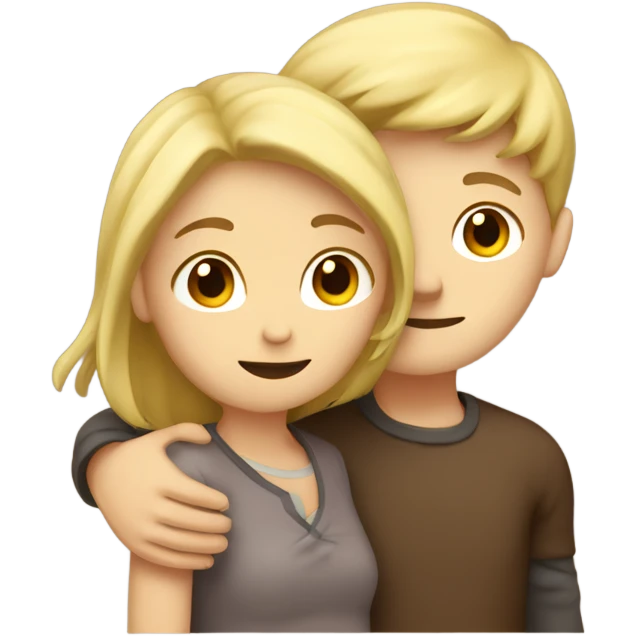 two people (blonde boy and brown hair girl) hugging; cute emoji