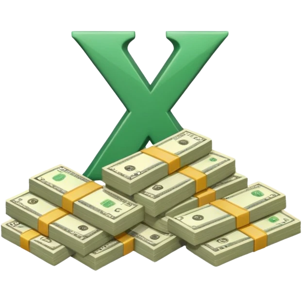cash pile, make bills rectangular, next to a "10x" factor, looking like 10x CASH PILE, the number 10 and letter x, precede the cash pile emoji