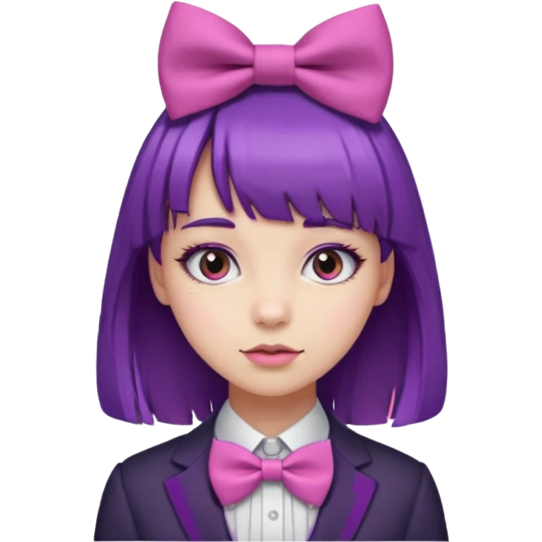 girl with bangs and purple hair and pink hairbow tie emoji