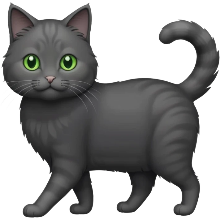 full body solid dark grey cat with green eyes, white paws and white whiskers walking emoji